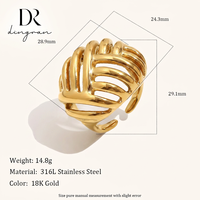Bague ouverte en acier inoxydable plaqué or 18 carats Dingran, texture ajourée en spirale, bijoux sculpturaux tendance pour femmes, vente en gros