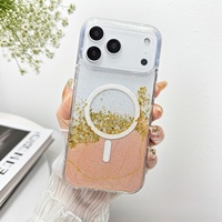 Étui de téléphone portable magnétique élégant avec paillettes dorées liquides pour iPhone 18 17 16 15 Pro Max, coque arrière transparente antichoc IMD scintillante