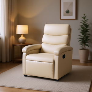 Poltrona Reclinabile in Pelle PU Color Crema, Schienale Alto, Funzionamento Manuale, Design Contemporaneo, Arredamento per Soggiorno - Product Image 2
