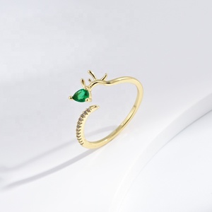 Bague ouverte simple en argent sterling 925 plaqué or 14 carats, motif trèfle, pour femme, style empilable, prix usine - Product Image 4