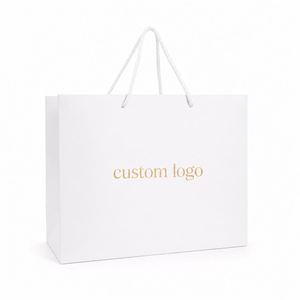 Eco-Friendly Recycled Blue Paper Shopping Custom Logo Foil Stamping Luxury Clothing Packaging Gift <b>Bag</b> With Rope Handle - Product Image 3