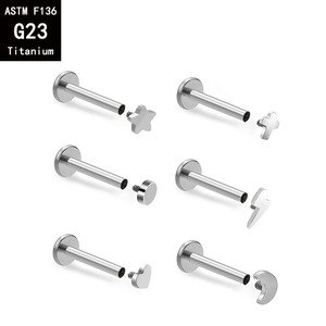 Star Cross Heart Moon Disc Replacement Accessories for Body Jewelry| Threaded Flat Top <b>Piercing</b> Ends 316L Stainless Steel - Product Image 2