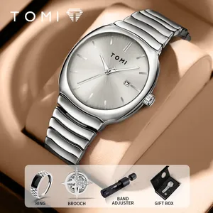 TOMI Minimalist <strong>Watch</strong> <strong>Set</strong> Mirror Polished Silver Dial Stainless Steel Milanese Band Business Casual Style With Bonus Accessories - Product Image 1