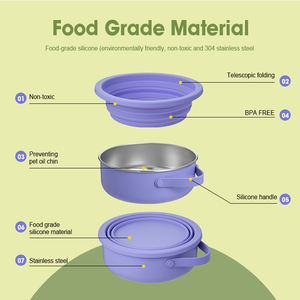 Evcil üretici paslanmaz çelik silikon katlanabilir 2 in 1 kaymaz köpek kase Pet besleyici 52oz 30oz - Product Image 4
