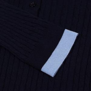 Pull en tricot à col montant vintage bleu pour femmes, manches longues, polyester/nylon, deux pièces, avec bouton, patchwork, vêtements d'extérieur - Product Image 3