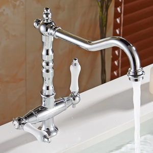 <span class=keywords><strong>Robinet</strong></span> mélangeur d'eau chaude et froide à <span class=keywords><strong>double</strong></span> poignée, <span class=keywords><strong>robinet</strong></span> de cuisine moderne pour hôtel, bec rotatif à 360 ° - Product Image 4