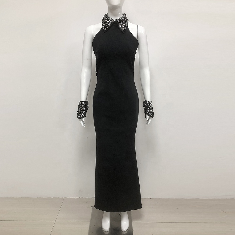 Sexy Black Bead Backless Long Bandage Dress for Women'S Sleeveless Elegant  Celebrity Party Birthday Dinner Evening Gowns| Alibaba.com