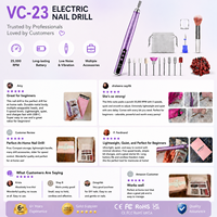 Vantrend Beauty, perceuse à ongles électrique sans fil portable rechargeable en aluminium, forme stylo, 25000 tr/min, pour débutants