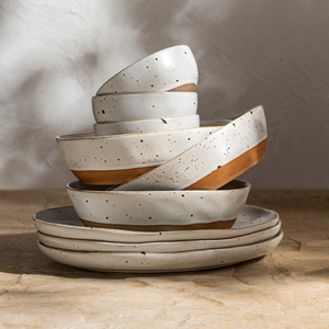 En stock Bol en porcelaine nordique design moucheté Vaisselles Ensemble de bols en céramique larges et peu profonds pour salade, soupe et légumes pour restaurant - Product Image 2