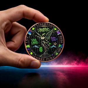 Koin Tembaga Murni 99,9% 1oz 2026 Meksiko Libertad Seri Neon Graffiti Poker Lencana Peringatan Warna-warni Lencana Elang Kemenangan Bersayap 3D - Product Image 1