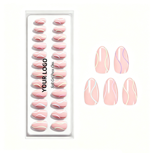 <span class=keywords><strong>Uñas</strong></span> postizas de gel suave con efecto espiral <span class=keywords><strong>pastel</strong></span>, cortas, almendradas, de polimetilmetacrilato, acrilonitrilo butadieno estireno, para presionar. - Product Image 1