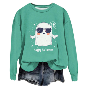 <span class=keywords><strong>Felpa</strong></span> firmata Happy Halloween spettrale con stampa fantasma ampia e accogliente girocollo felpe di spugna francese da donna - Product Image 2