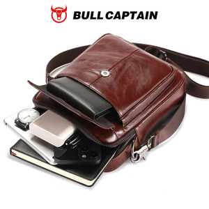 Sac bandoulière homme en cuir véritable BULLCAPTAIN avec logo personnalisé, sac messager en cuir de vachette, sac de voyage d'affaires, sac à main messager - Product Image 3