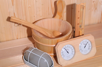 Cubo de Sauna Acrílico Moderno de Alta Calidad con Revestimiento de Plástico, Pala para Agua y Ventanas Transom para Vapor Seco