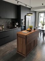 Meja Pulau Dapur Modern dengan Kabinet Penyimpanan Kayu Lipat Multifungsi untuk Ruang Makan Dapur