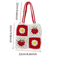 Tas Bahu Persegi Portabel Dua Tali Bordir Bunga Rantai Rajut Katun Buatan Tangan Motif Ceri Fashion Wanita Vintage Dapat Disesuaikan