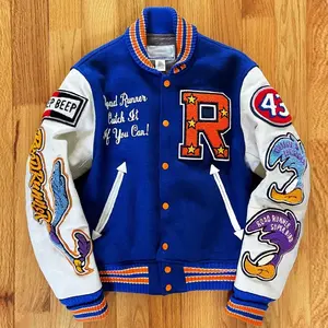 Varsity Jacket for Men Stand Vintage Woven Winter Clothes Custom Embroidery Embroidered Logo Leather Baseball Bomber Leather