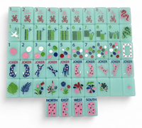 Tuiles de Mahjong Américaines - Thème Safari Printanier Bleu Ciel - Acrylique Écologique - Tapis de Mahjong pour Divertissement Familial - Vente Chaude