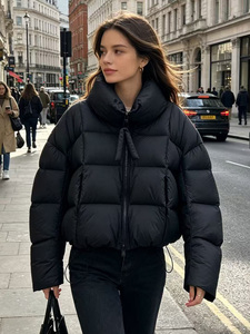Janveny 2026 Neue Winter Kurze Cropped Bread Puffer Jacke für Damen mit Stehkragen, Kordelzug, Dick Gefüttert, Warm, Gesteppt, Weiße Entendaunen Mäntel - Product Image 2