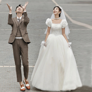 Wedding Dress Square Collar Natural Waist Off White Simple Style For Brides Wedding Day Travel Photography - Product Image 3