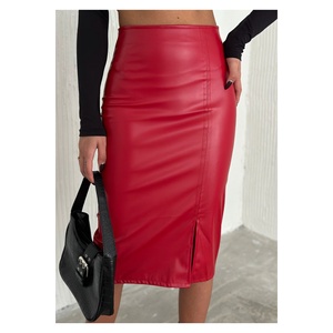 Jupe crayon en similicuir pour femme, taille élastique, fente haute 62 cm - Product Image 5