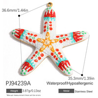 Pendentif Grande Étoile de Mer Émaillée Ocean Beach en Acier Inoxydable Plaqué Or PVD 18K, Anti-ternissement, Breloque Cœur et Feuille pour la Fabrication de Bijoux