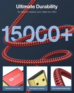 4K <span class=keywords><strong>hdmi</strong></span> संगत केबल 35 फीट/10 मीटर उच्च गति लाल नायलॉन ब्रेएडेड शील्ड एचडी एचडी एचडी हाई <span class=keywords><strong>2.0</strong></span> केबल 4k 2k ethnet का समर्थन करता है - Product Image 2