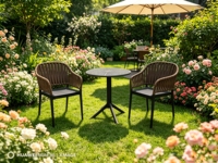 Chaise de salle à manger moderne en plastique PP imitation rotin tressé avec accoudoirs, empilable, imperméable, pour café, extérieur, loisirs
