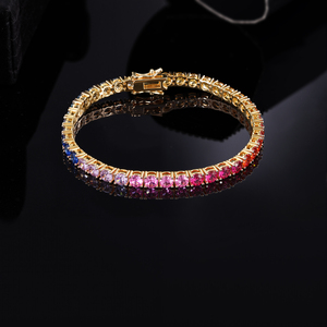 Bracelets de luxe personnalisés en laiton plaqué or 18 carats avec zircon, chaîne tennis 4 mm, <span class=keywords><strong>accessoires</strong></span> de fiançailles raffinés pour femmes, bijoux OEM - Product Image 4
