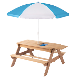 Kids Wooden Picnic <b>Table</b> Set with Umbrella 3-in-1 Sand Water <b>Activity</b> Bench Outdoor Play - Product Image 1