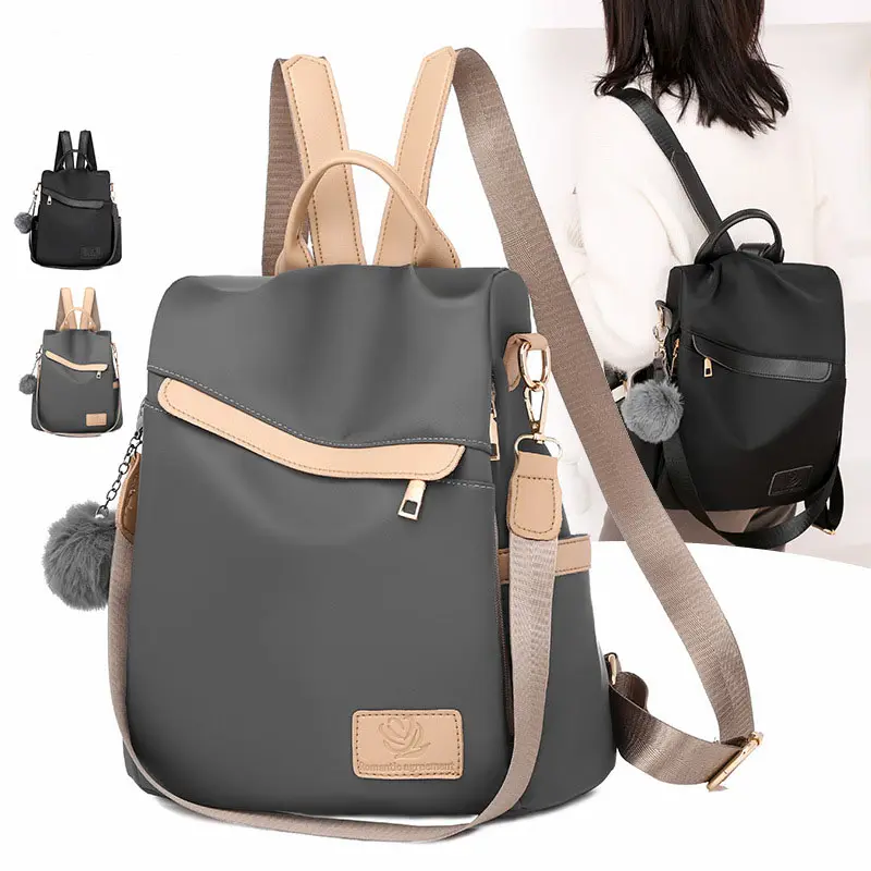 2022 New Fashion Vintage Waterproof Oxford Leather Causal Ladies Sport Backpack Grey Black Anti-theft Backpack For Women Travel