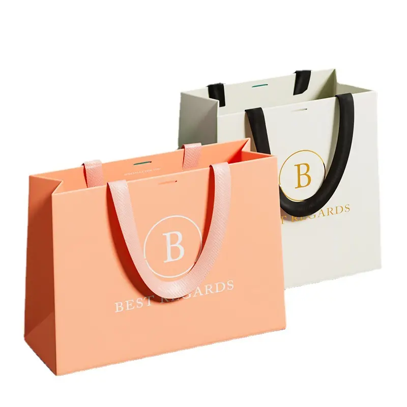 Custom Jewelry Paper Luxury Logo Shopping Clothing Packaging Bag Garment Kraft Square Bottom Paper Gift Bags With Handles