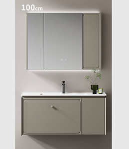 Meubles d'hôtel modernes Vasques de salle de bain murales réglables en <span class=keywords><strong>hauteur</strong></span> sans couture Miroir de salle de bain LED Caisson en contreplaqué Acier inoxydable - Product Image 3