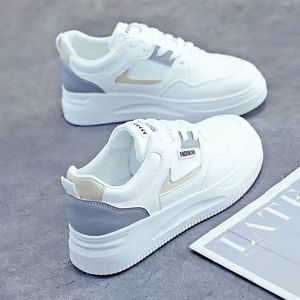 Zapatillas Deportivas Blancas con Plataforma <span class=keywords><strong>para</strong></span> <span class=keywords><strong>Mujer</strong></span> con Detalles Pastel, Zapatos de Moda Casuales con Cordones <span class=keywords><strong>para</strong></span> un Estilo Diario y Caminar Cómodo - Product Image 3