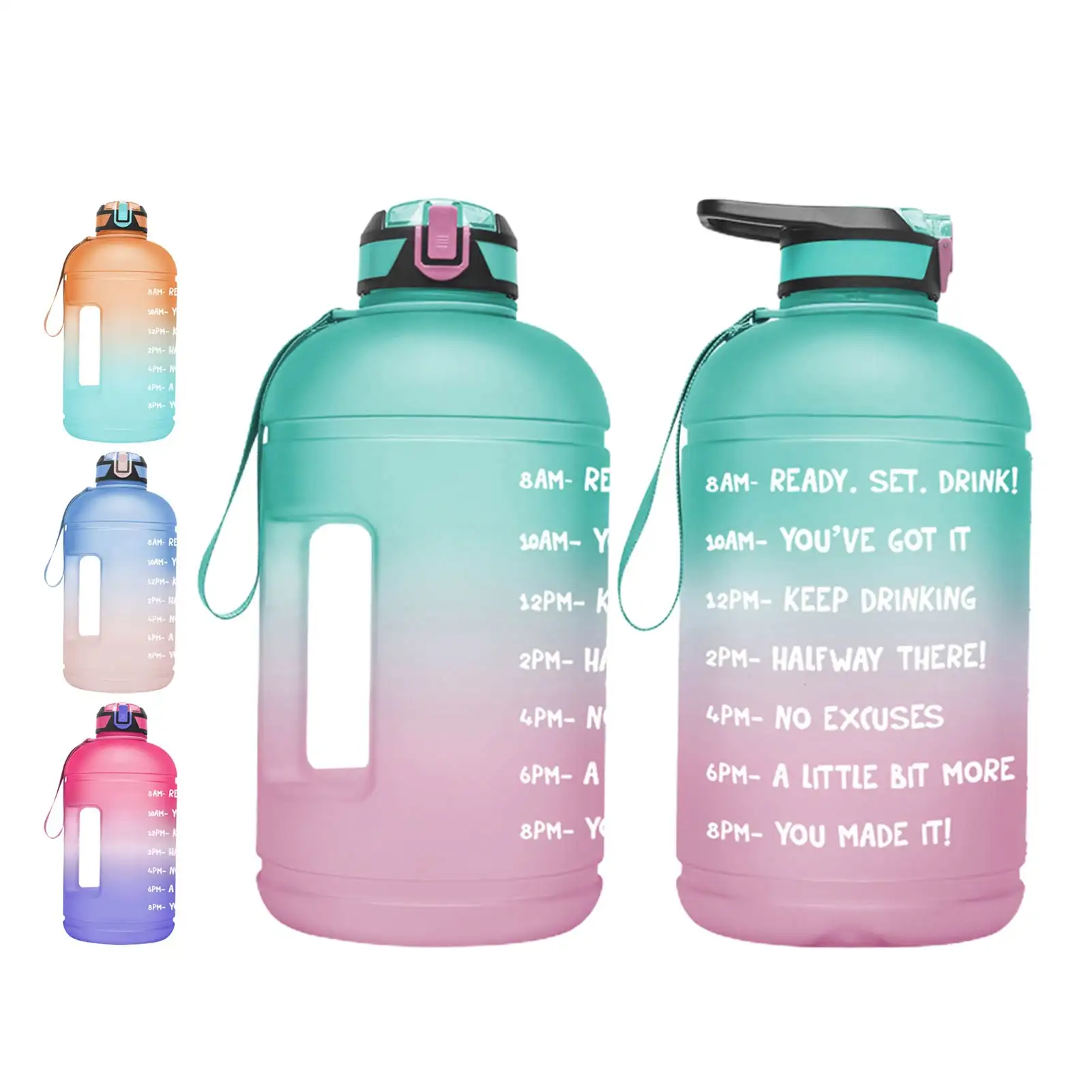 Reusable Large Capacity 1 Gallon BPA Free Tritan Gradient Plastic Sports Straw Big Water Bottle with Motivational Time Markers