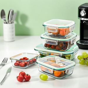 Borosilicate Glass Container <b>Microwave</b>-safe Lunch Boxes with PP Buckle Lids Rectangle/Round/Square Stackable Glass Lunch Boxes - Product Image 5