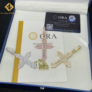 Nouveaux produits Pendentif en argent sterling 925 avec moissanite taille baguette Ice Out VVS, style Hip Hop, passe le testeur de diamant, GRA - Product Image 3