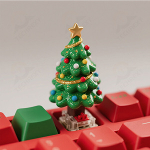 Bonitas teclas 3D en forma de árbol de Navidad, teclas de ambiente festivo personalizables, hechas de PBT y materiales de resina - Product Image 3