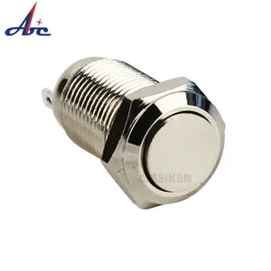 8mm 10mm cabeza alta 2A 36V enclavamiento autoblocante Mini interruptor de botón de metal con terminal de soldadura de 3 pines