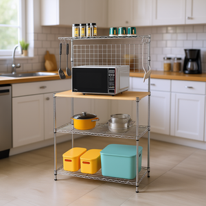 Étagère de cuisine à 4 niveaux, finition chromée, design industriel autoportant - Product Image 2