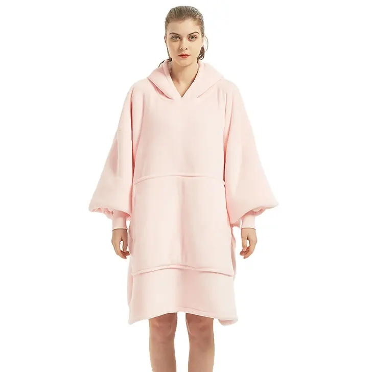 Wholesale Clothes Women China Hooded Wearable Sweatshirt Custom Flannel Sherpa Oversize Blanket Hoodie