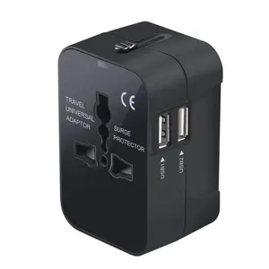 Pengisi Daya Dinding Adaptor Perjalanan Universal, Internasional All In One Di Seluruh Dunia, Adaptor Steker Listrik AC Perjalanan dengan USB Ganda