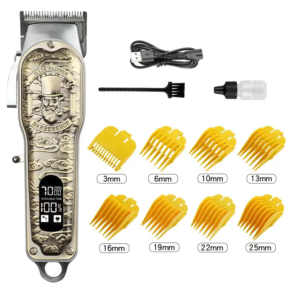 Cortadora de pelo profesional de Metal para peluquería, máquina para cortar cabello portátil con carga