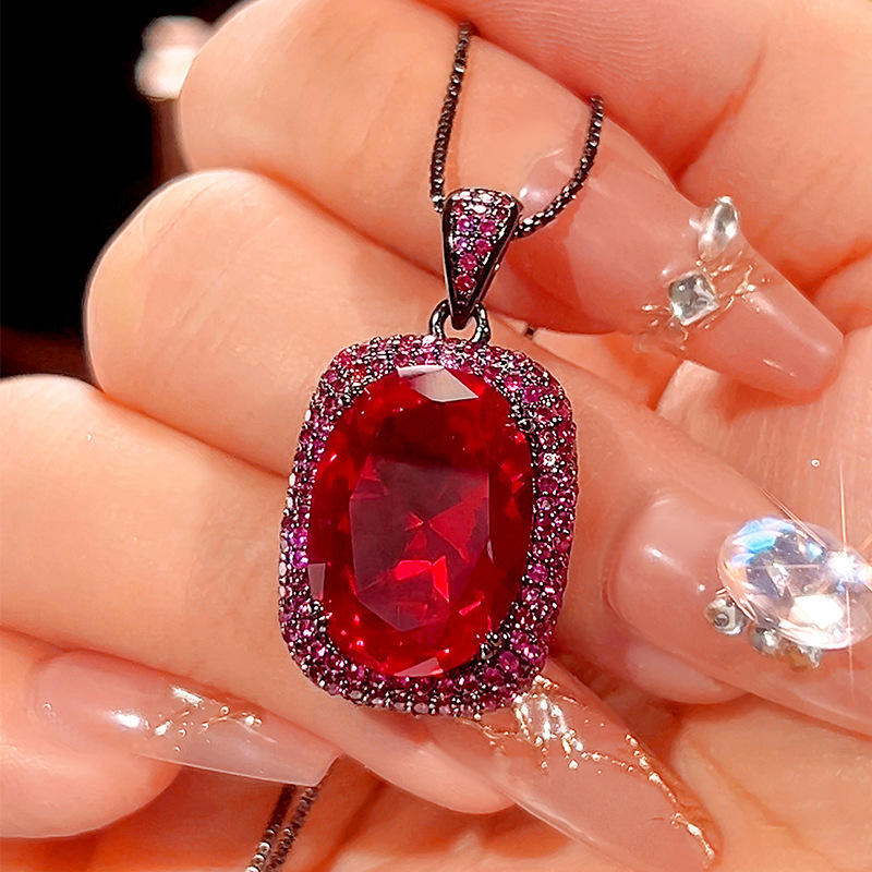 Black Gold red corundum pendant with chain