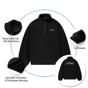 Unisex Custom Logo Autumn Pullover Sweatshirts with Quarter Zip-up Stand Collar Cotton Blending Breathable <strong>Jumpers</strong> - Product Image 3