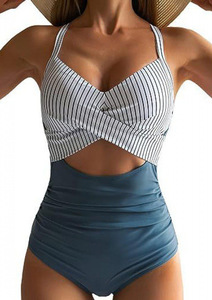 Women's Sexy One Piece Swimsuits <b>Tummy</b> <b>Control</b> Cutout High Waisted Bathing Suit Wrap Tie Back Custom Swimwear With Logo - Product Image 3