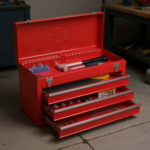 Boîte à outils portable rouge à 3 tiroirs avec tiroirs pour usage mécanique en garage - Product Image 2