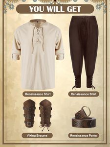 Ensemble <span class=keywords><strong>de</strong></span> costume Renaissance pour homme, chemise <span class=keywords><strong>de</strong></span> pirate médiévale, pantalon à bas resserrés, ceinture viking, accessoires, <span class=keywords><strong>tenue</strong></span> <span class=keywords><strong>de</strong></span> cosplay d'Halloween - Product Image 3