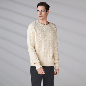 Wholesale Winter Fisherman <b>Pullover</b> Casual Textured <b>Jumper</b> Men's 100% Cotton Cable Knit Crew Neck White Sweater - Product Image 6