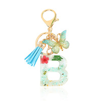 Nouveau design simple porte-clés photo numérique initial lettre fleur alphabet résine pompon papillon cristal durable sérigraphie